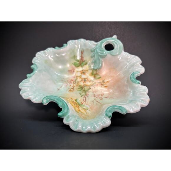 Porcelain Trinket Dish, Hand Painted Cherry or Apple Blossoms Vintage R. Wade - Picture 2 of 6